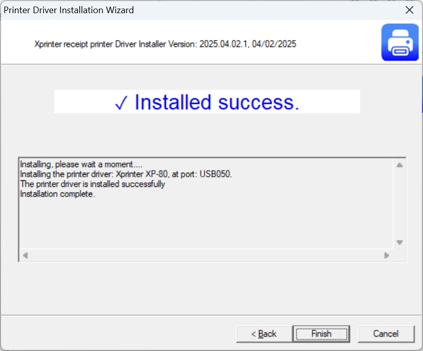 Hoàn tất cài đặt driver máy in hóa đơn
