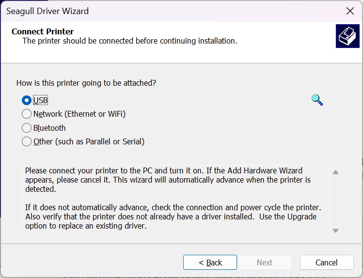 Chọn cổng kết nối khi cài đặt driver
