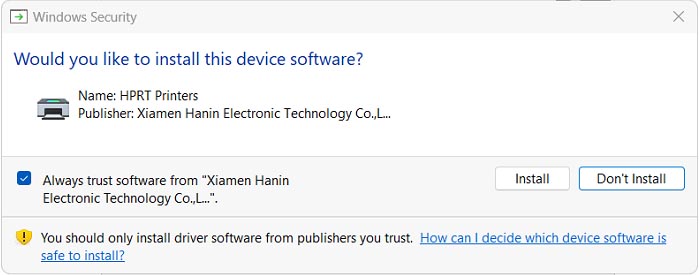 Chấp nhận cho cài driver