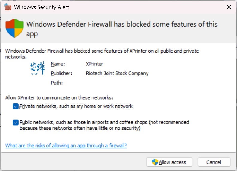 Cảnh báo bảo mật của Windows.