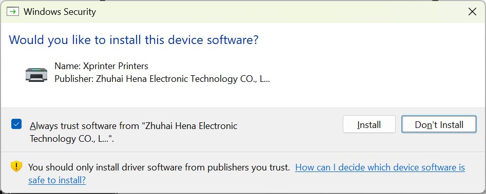 Xác nhận đồng ý cài driver Xprinter và driver PDIT