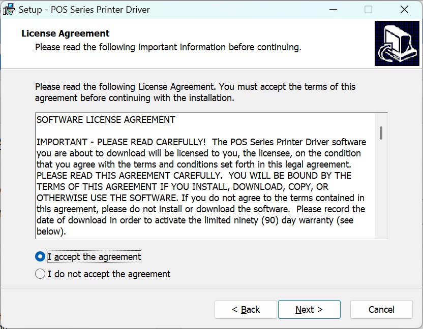 Thỏa thuận cài đặt gói driver