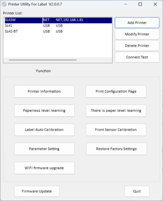 Cửa sổ chính Công cụ cài đặt máy in mã vạch V2.0.0.7