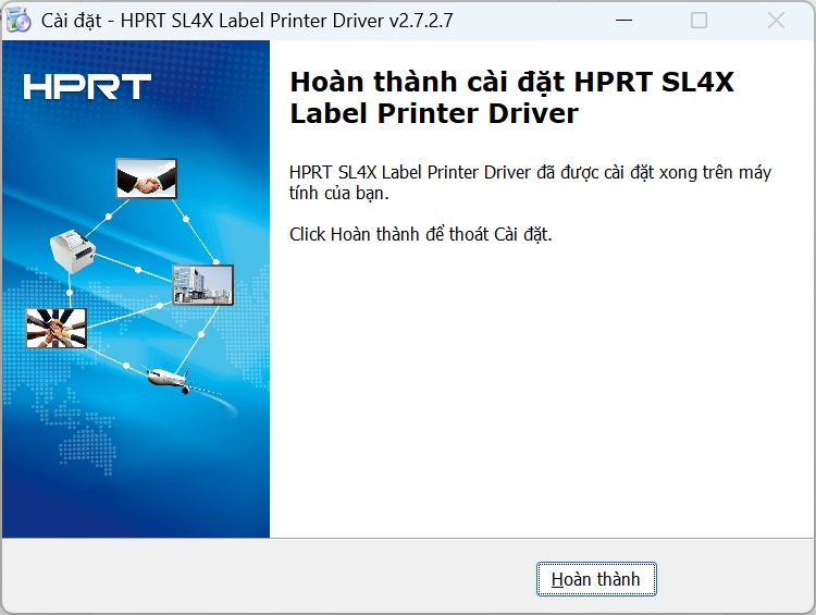 Hoàn tất cài đặt driver máy in mã vạch HPRT SL