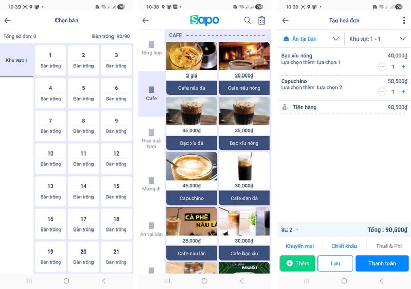 Giao diện order Sapo FnB