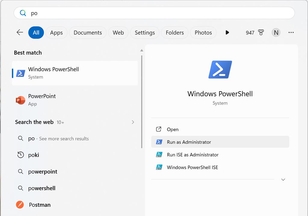 Chạy Windows PowerSell