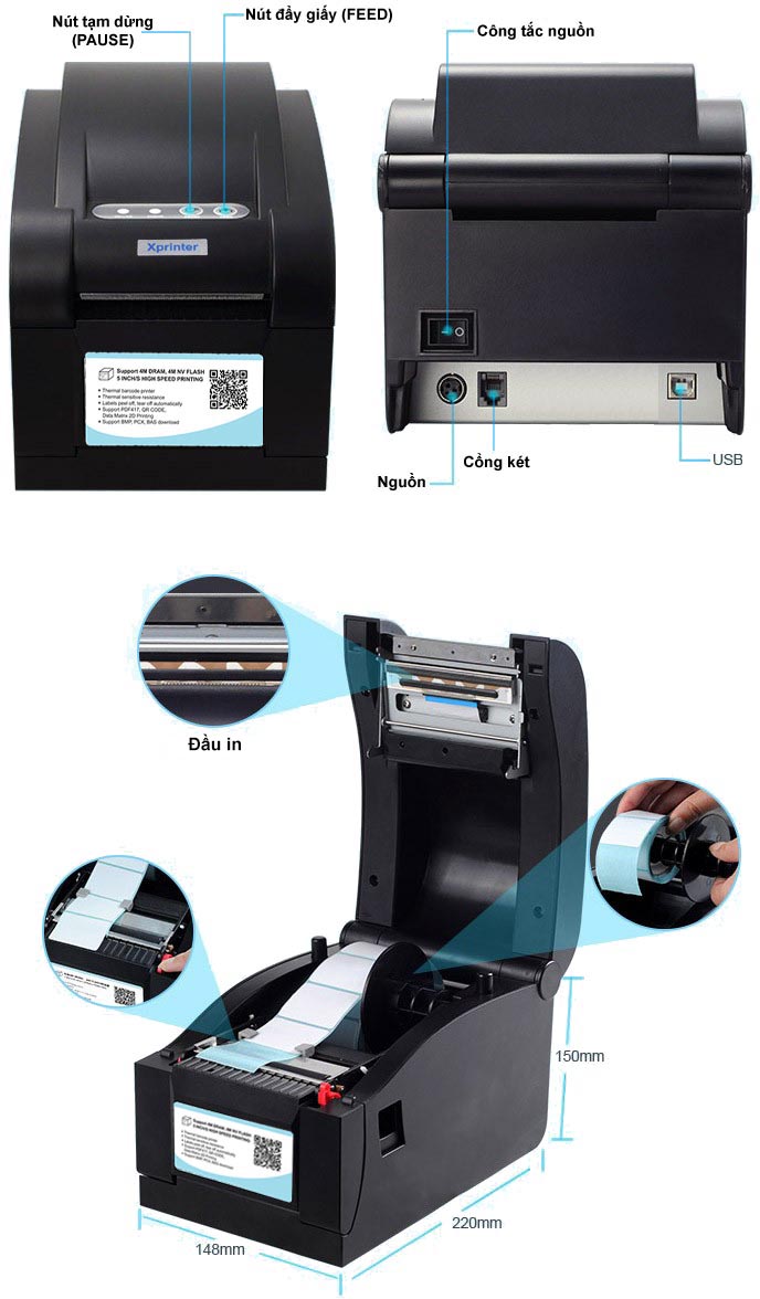 Máy in mã vạch Xprinter XP-350B chính hãng
