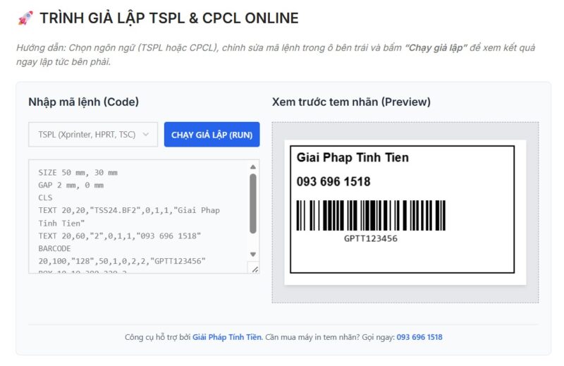 Trình giả lập TSPL Emulator Online
